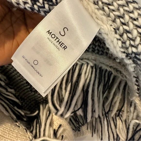 MOTHER Belted Short Cardigan Alpaca Blend Fringe Ivory Navy Blue S NWOT - Picture 10 of 11